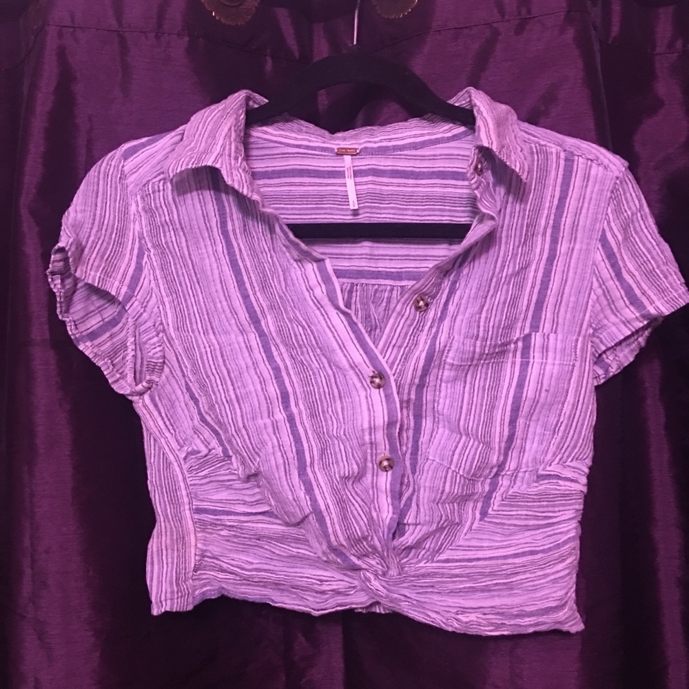 Blue button up crop top